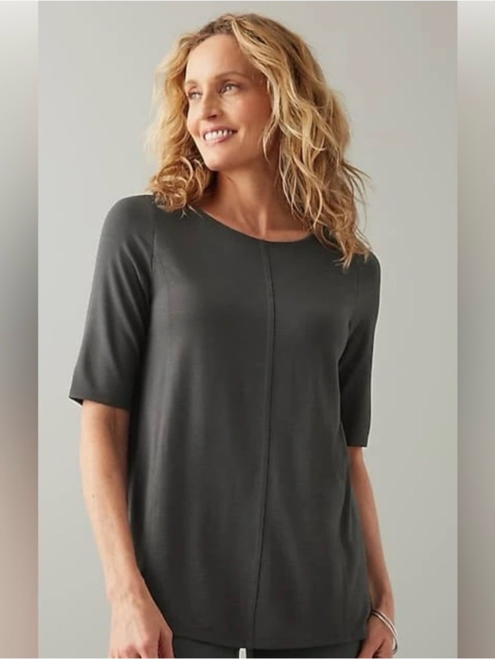 J.Jill Wearever Slub-Knit Elliptical-Hem Top M Lead-Grey, NWOT